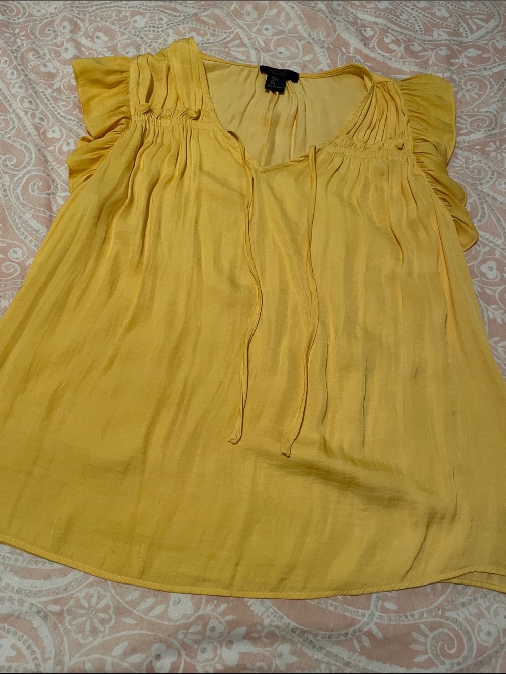 RACHEL Rachel Roy Yellow Split-Neck Flutter Sleeve Blouse
